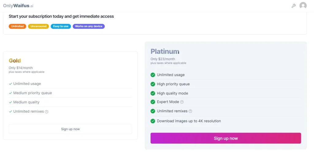 OnlyWaifus Pricing