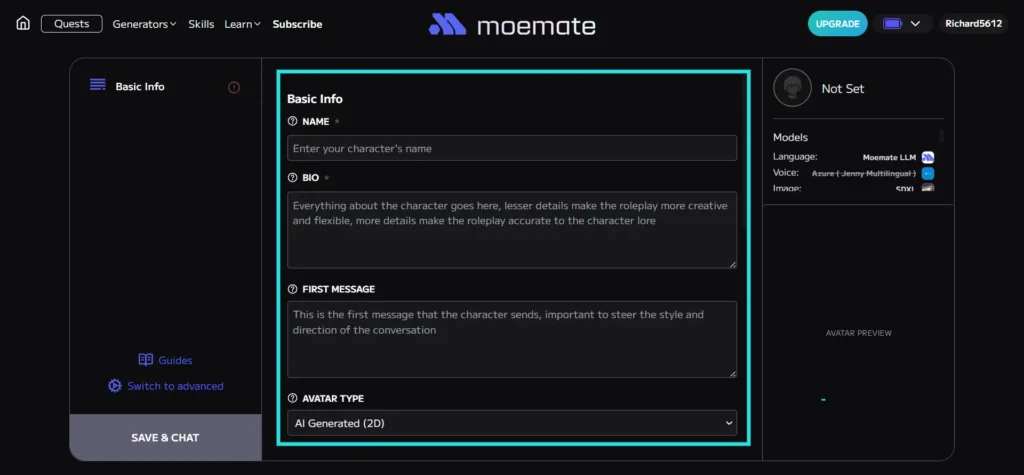 Update Simple Character's Basic information Moemate