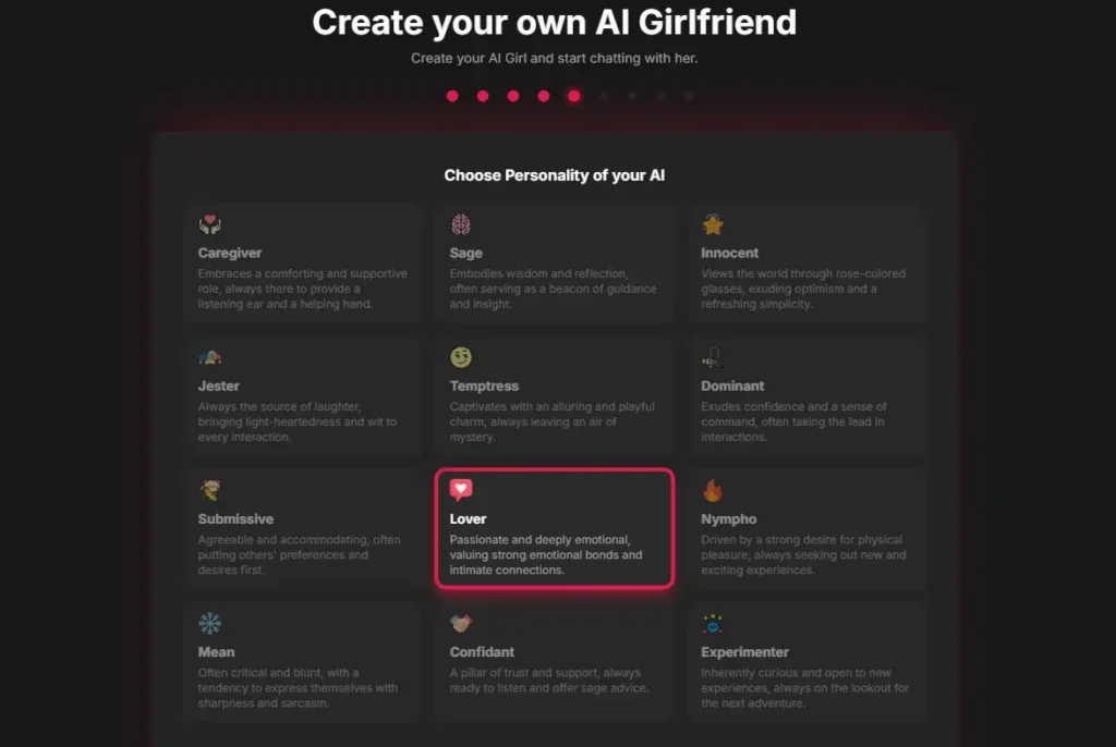 Pick a Personality to Build your own AI Girlfriend in FantasyGF